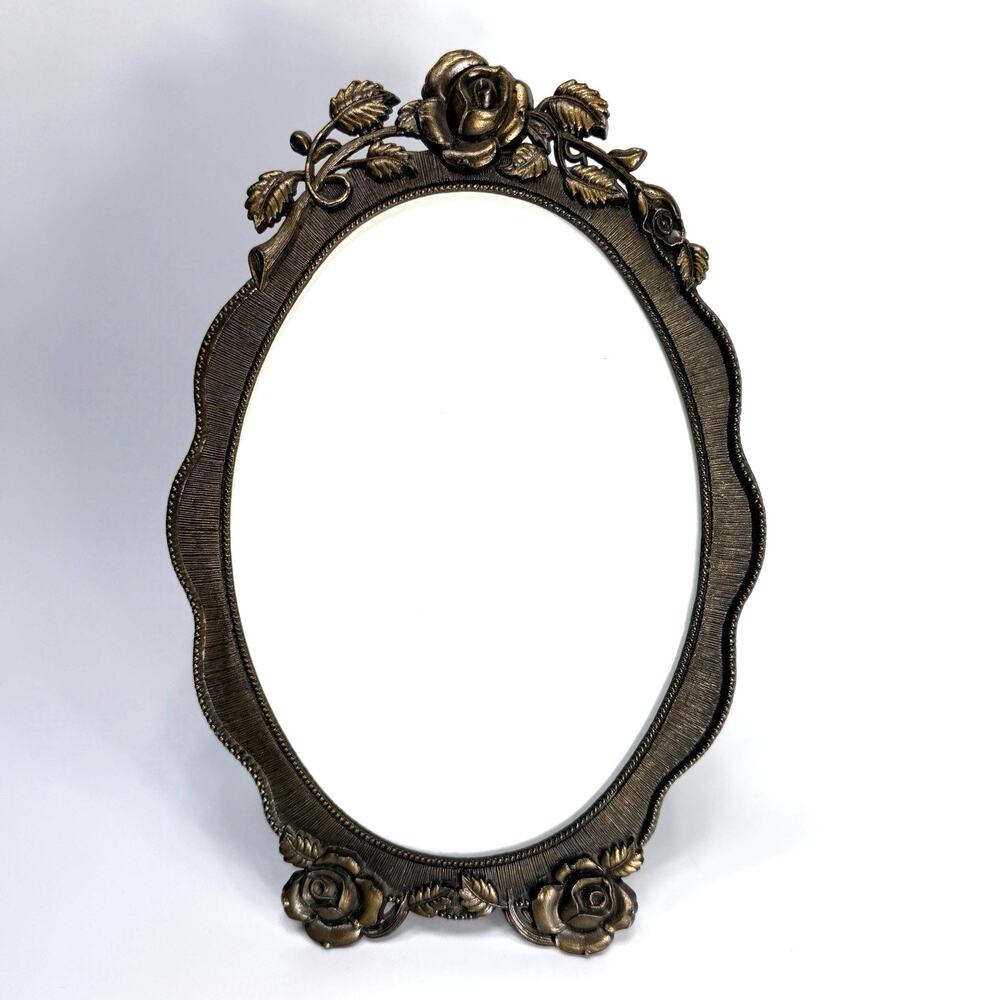 Vintage Brass Romatic Rose Floral Oval Picture Frame 6x8" Gold Tone Victorian